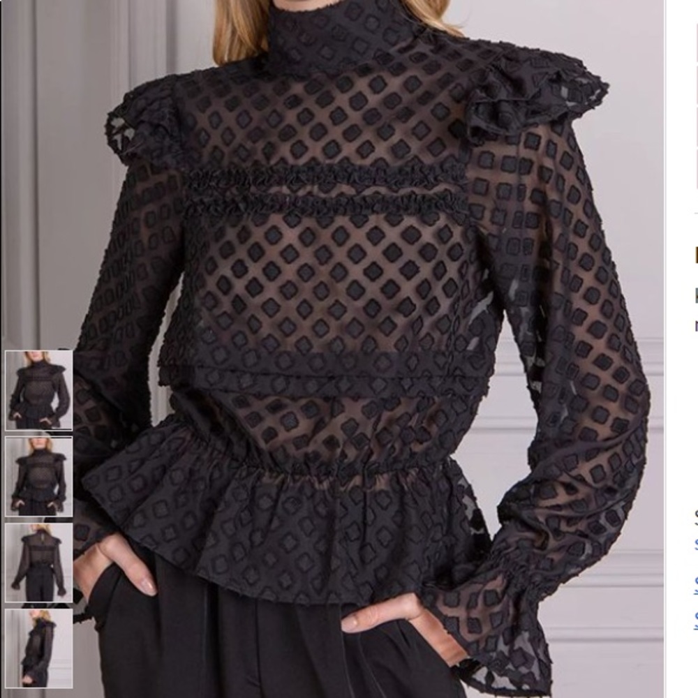 NWOT Senlis Black Diamond Victorian Mock Neck Top Size: XS